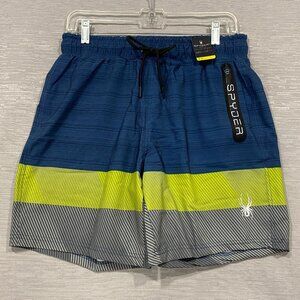 SPYDER Blue Green Swim Shorts Mens Size Small Quick Dry UPF 30+ Boxer Lined